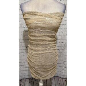 Express Party Dress - Champagne Strapless Sequin Ruched- Size 10